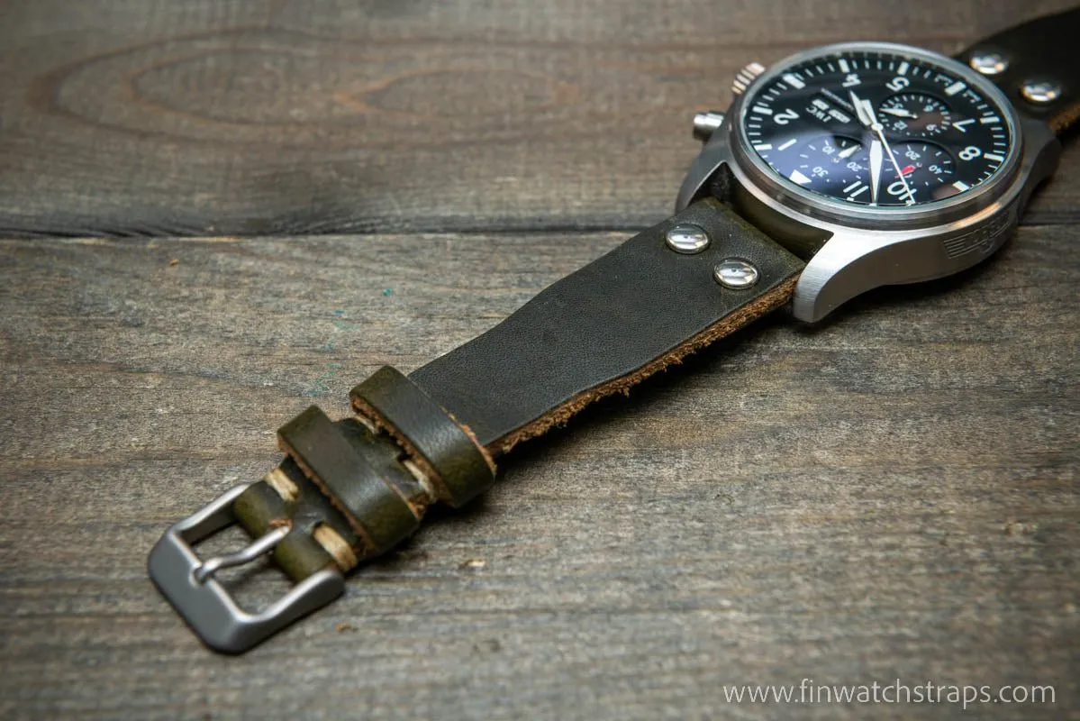 Pilot Watch Strap w/Rivets, Vintage style watch band, width 24x20 mm, 23x20 mm, 22x18 mm, 21x18 mm, 20x16 mm, 19x16 mm.