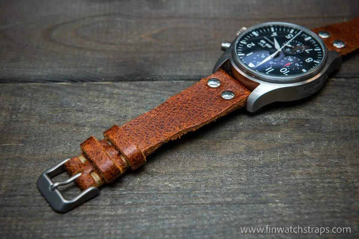 Pilot Watch Strap w/Rivets, Vintage style watch band, width 24x20 mm, 23x20 mm, 22x18 mm, 21x18 mm, 20x16 mm, 19x16 mm.