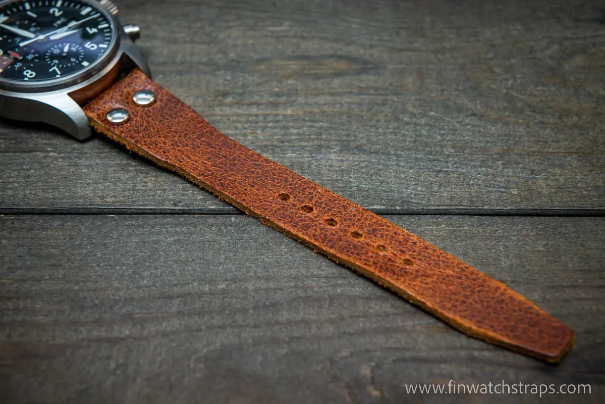 Pilot Watch Strap w/Rivets, Vintage style watch band, width 24x20 mm, 23x20 mm, 22x18 mm, 21x18 mm, 20x16 mm, 19x16 mm.