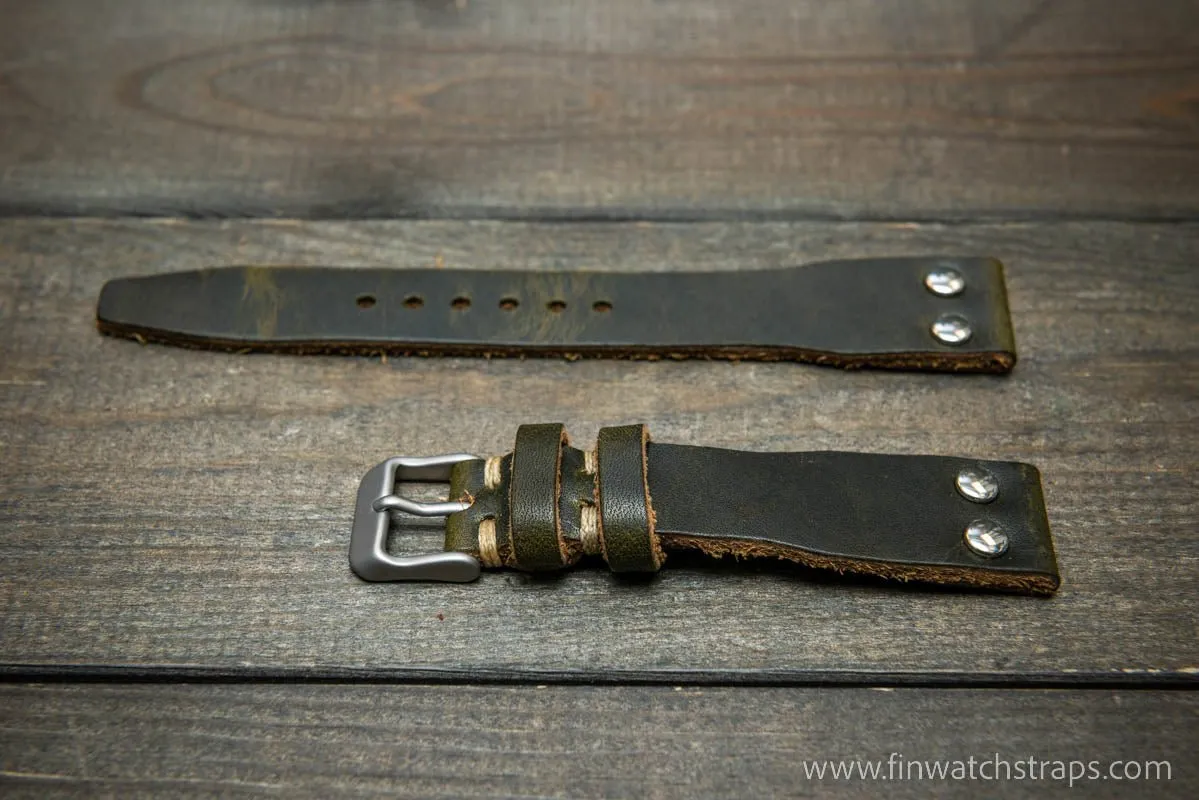 Pilot Watch Strap w/Rivets, Vintage style watch band, width 24x20 mm, 23x20 mm, 22x18 mm, 21x18 mm, 20x16 mm, 19x16 mm.