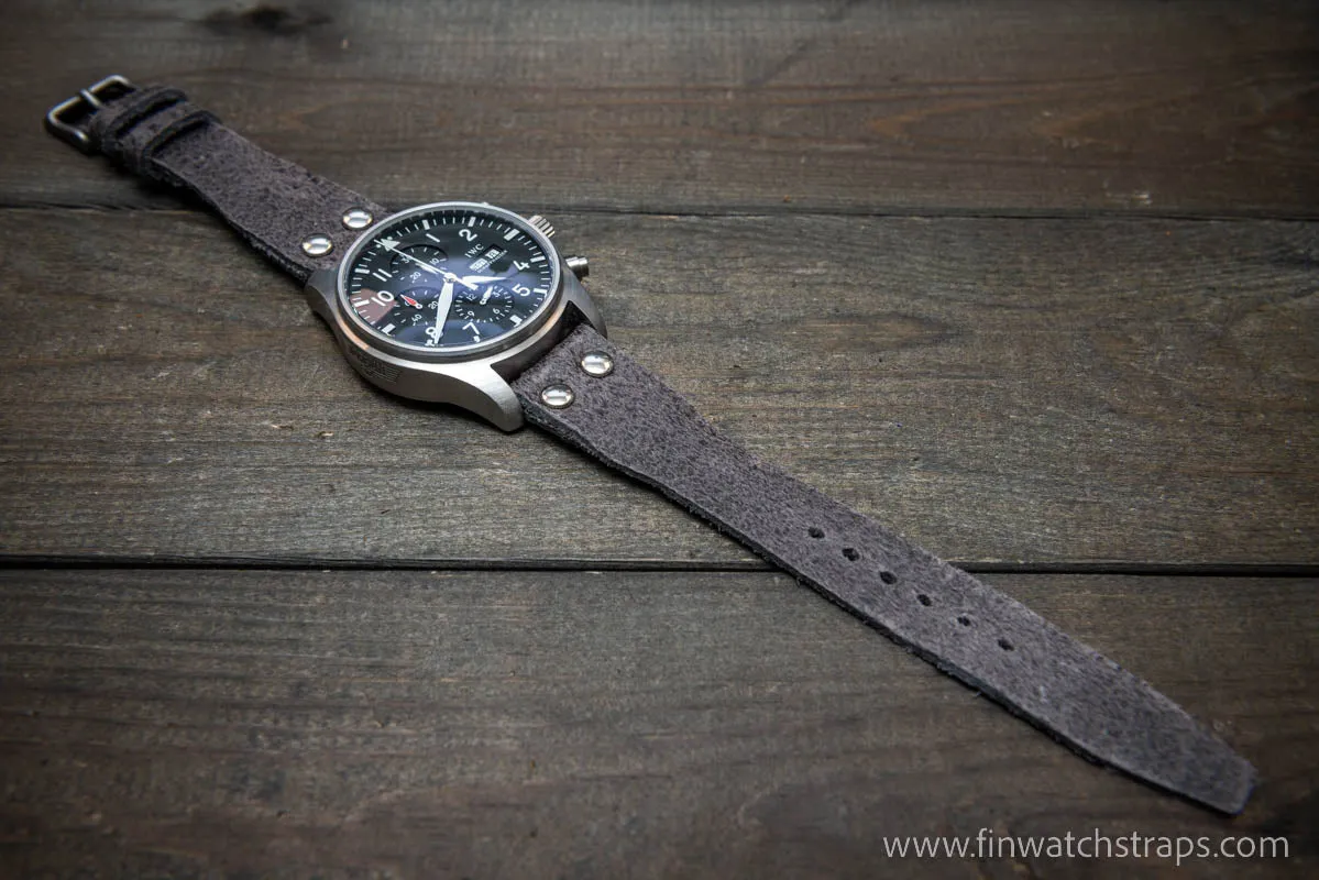 Pilot Watch Strap w/Rivets, Vintage style watch band, width 24x20 mm, 23x20 mm, 22x18 mm, 21x18 mm, 20x16 mm, 19x16 mm.