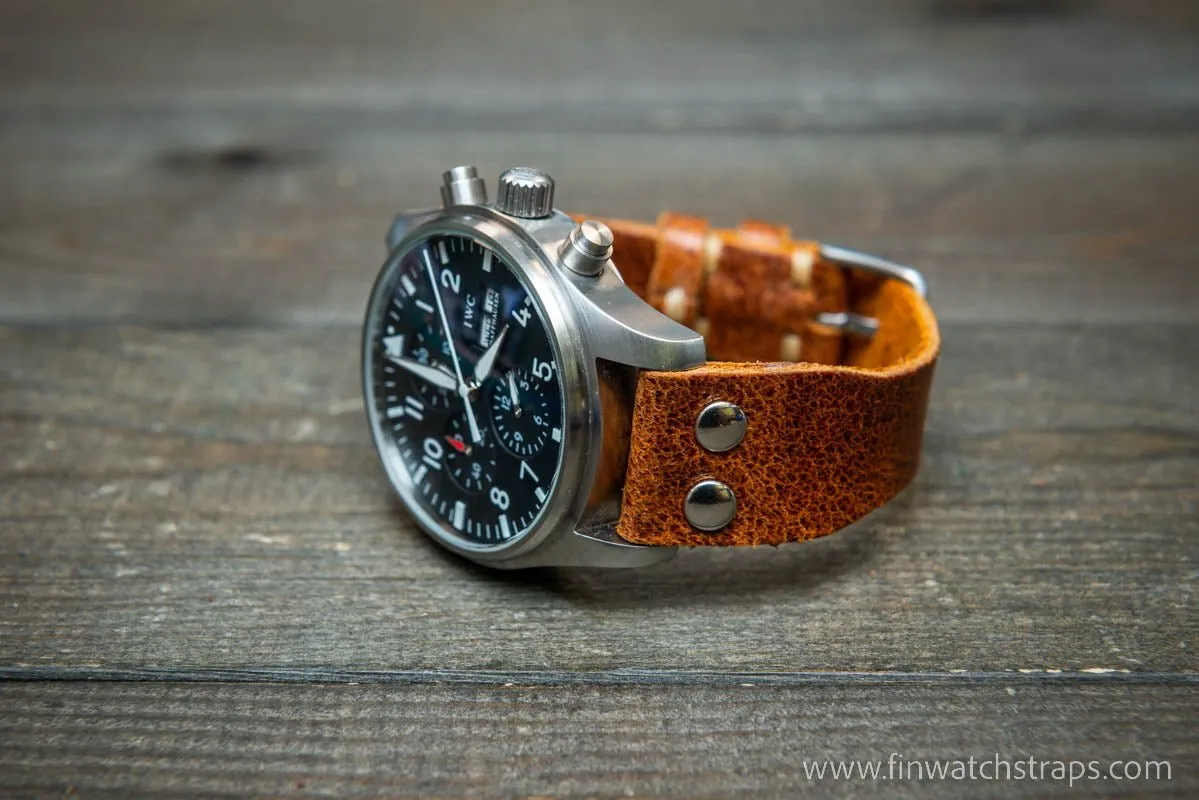 Pilot Watch Strap w/Rivets, Vintage style watch band, width 24x20 mm, 23x20 mm, 22x18 mm, 21x18 mm, 20x16 mm, 19x16 mm.