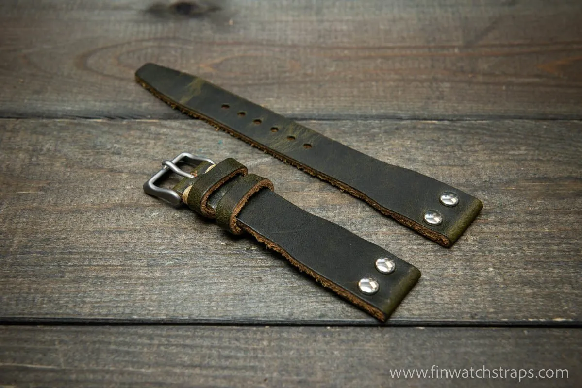 Pilot Watch Strap w/Rivets, Vintage style watch band, width 24x20 mm, 23x20 mm, 22x18 mm, 21x18 mm, 20x16 mm, 19x16 mm.