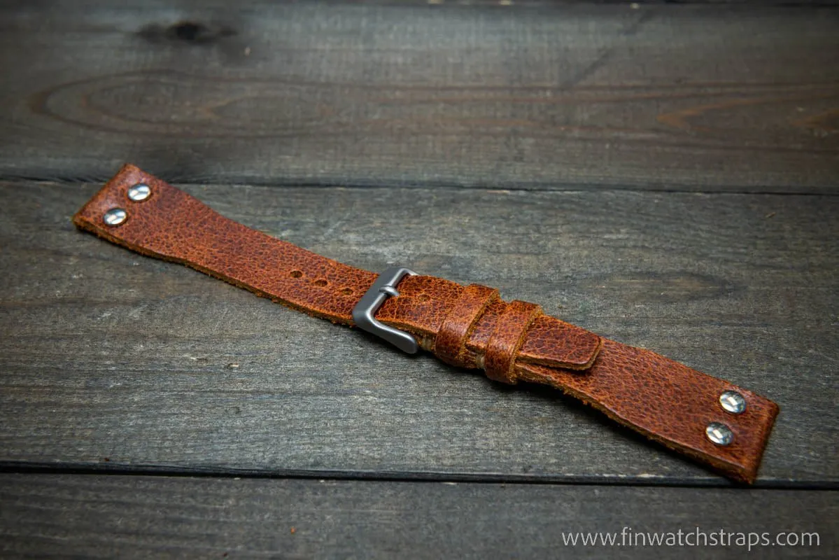 Pilot Watch Strap w/Rivets, Vintage style watch band, width 24x20 mm, 23x20 mm, 22x18 mm, 21x18 mm, 20x16 mm, 19x16 mm.