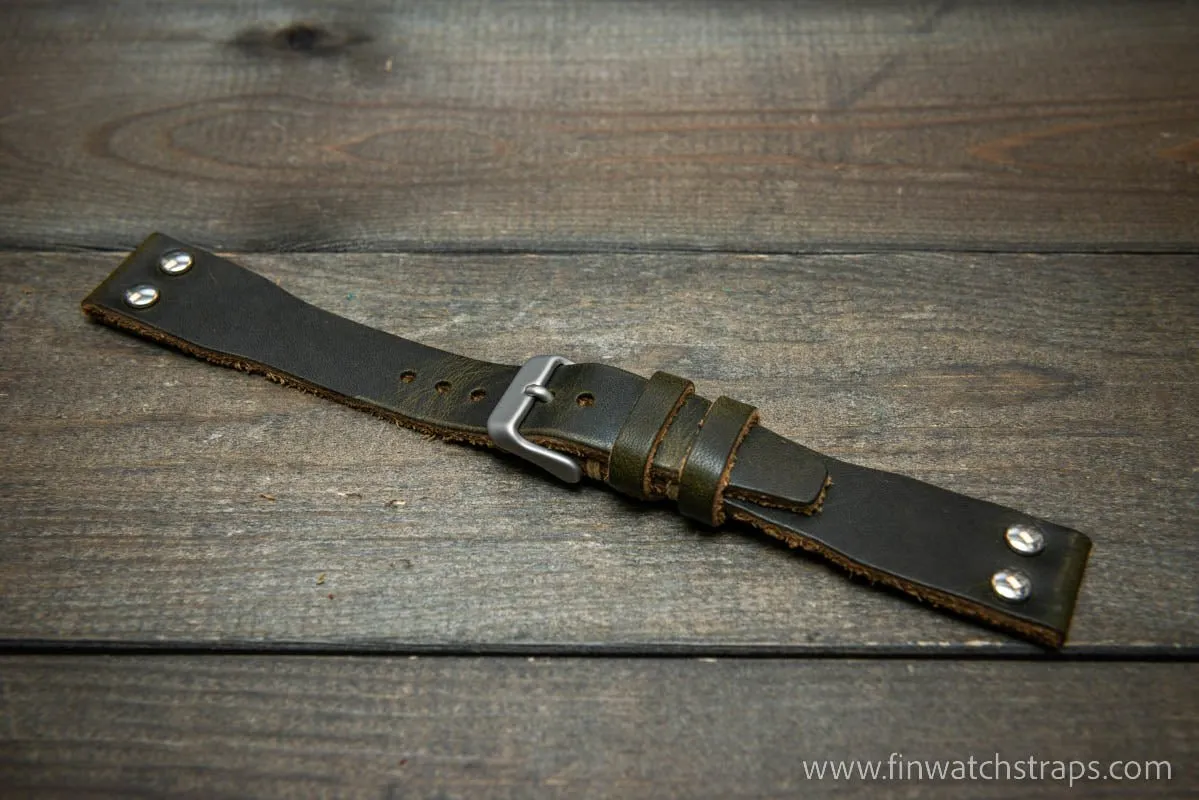 Pilot Watch Strap w/Rivets, Vintage style watch band, width 24x20 mm, 23x20 mm, 22x18 mm, 21x18 mm, 20x16 mm, 19x16 mm.