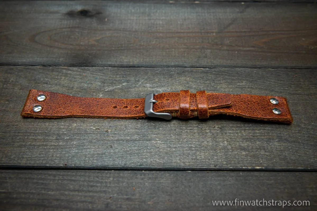 Pilot Watch Strap w/Rivets, Vintage style watch band, width 24x20 mm, 23x20 mm, 22x18 mm, 21x18 mm, 20x16 mm, 19x16 mm.