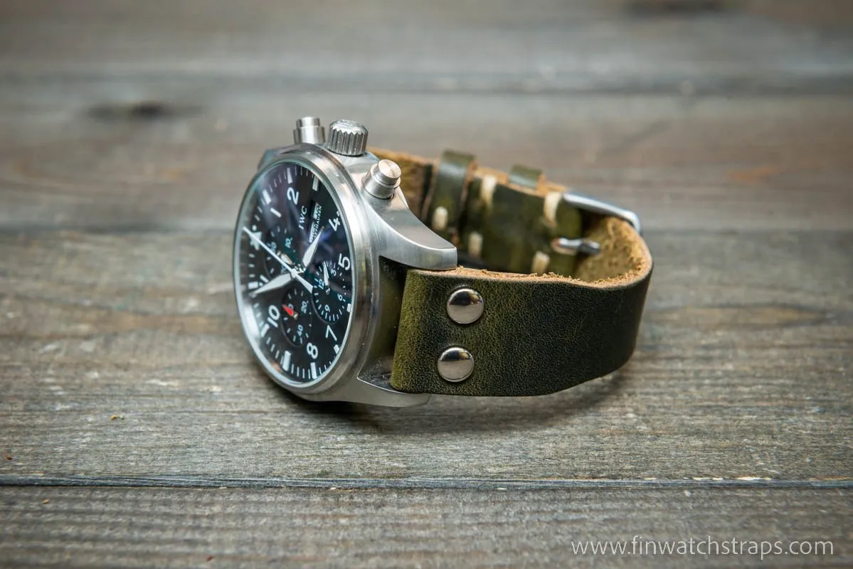 Pilot Watch Strap w/Rivets, Vintage style watch band, width 24x20 mm, 23x20 mm, 22x18 mm, 21x18 mm, 20x16 mm, 19x16 mm.