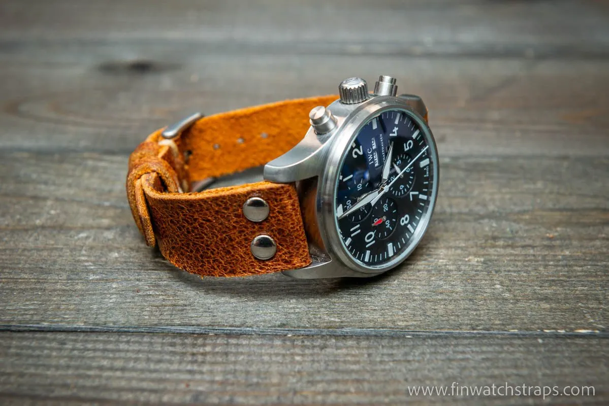 Pilot Watch Strap w/Rivets, Vintage style watch band, width 24x20 mm, 23x20 mm, 22x18 mm, 21x18 mm, 20x16 mm, 19x16 mm.