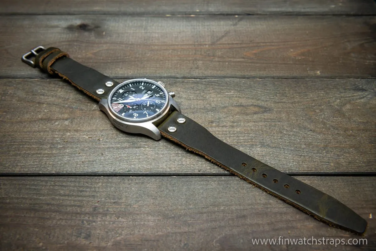 Pilot Watch Strap w/Rivets, Vintage style watch band, width 24x20 mm, 23x20 mm, 22x18 mm, 21x18 mm, 20x16 mm, 19x16 mm.