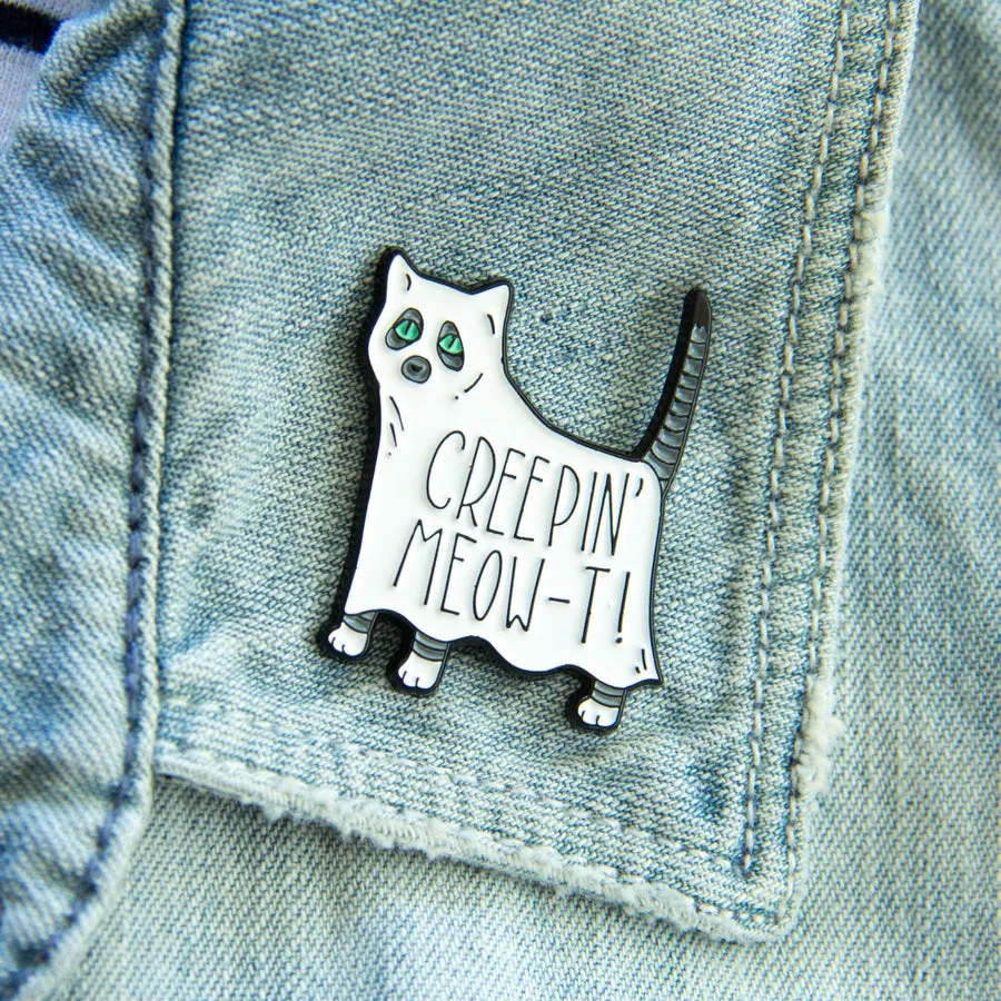 "Creeping Meow-t" Ghost Cat Enamel Pin