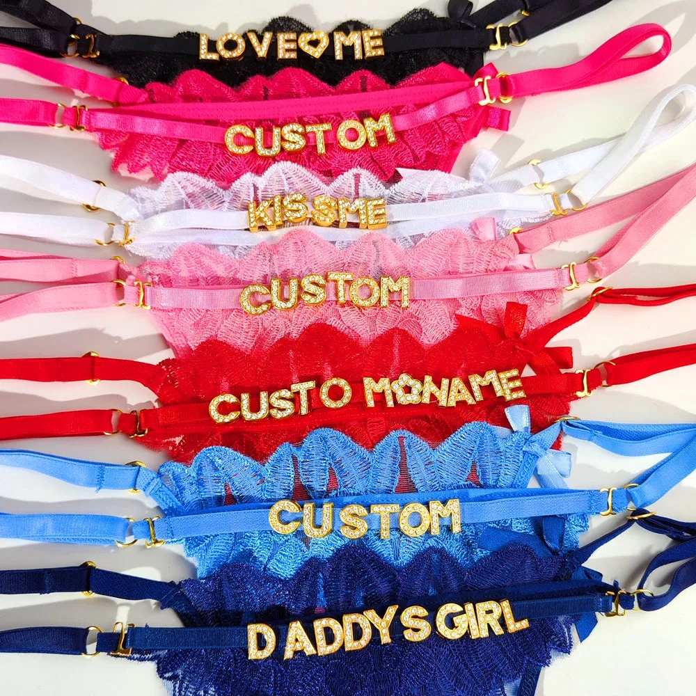 #Removable Letters Customize Shine Crystal Name Letter Lace Leaves Waist Chain Body Jewelry Women Sexy Lace Bikini G-String Panties Girl Valentine's Day Gift(DHL is not supported)