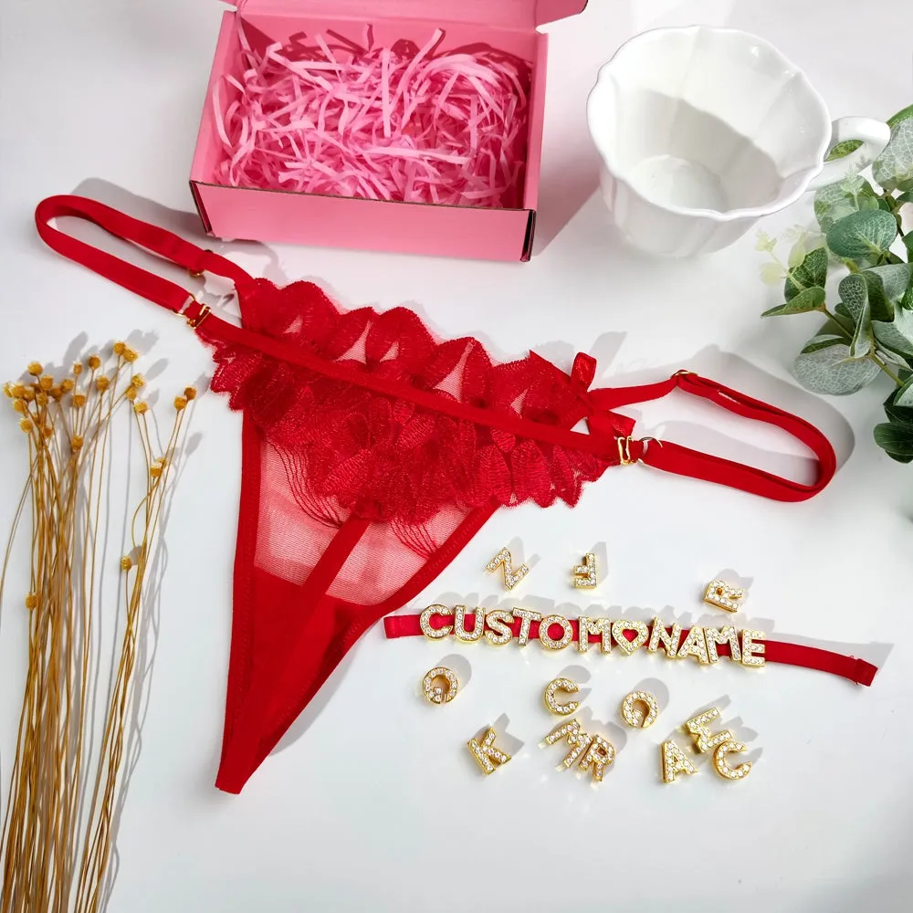 #Removable Letters Customize Shine Crystal Name Letter Lace Leaves Waist Chain Body Jewelry Women Sexy Lace Bikini G-String Panties Girl Valentine's Day Gift(DHL is not supported)