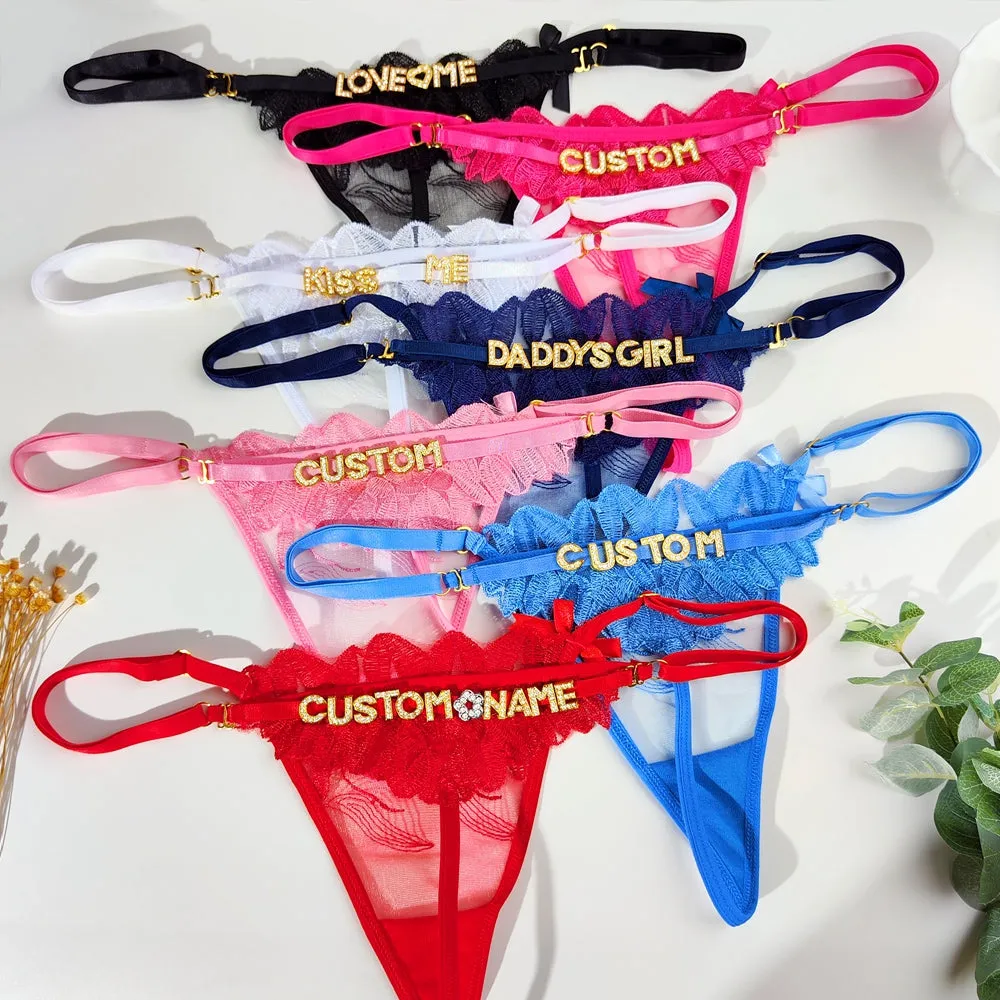 #Removable Letters Customize Shine Crystal Name Letter Lace Leaves Waist Chain Body Jewelry Women Sexy Lace Bikini G-String Panties Girl Valentine's Day Gift(DHL is not supported)