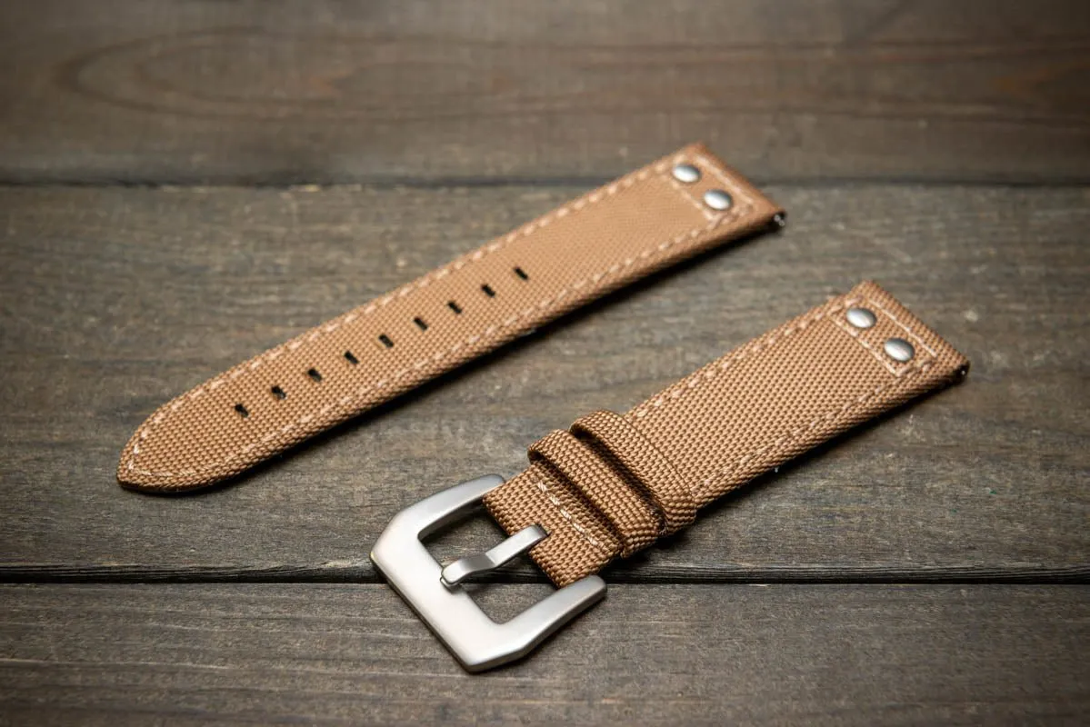 Sailcloth, Cordura military grade watch strap,  Quick-release spring bars are installed, lined with Lorica eco-leather by FinWacthStraps®