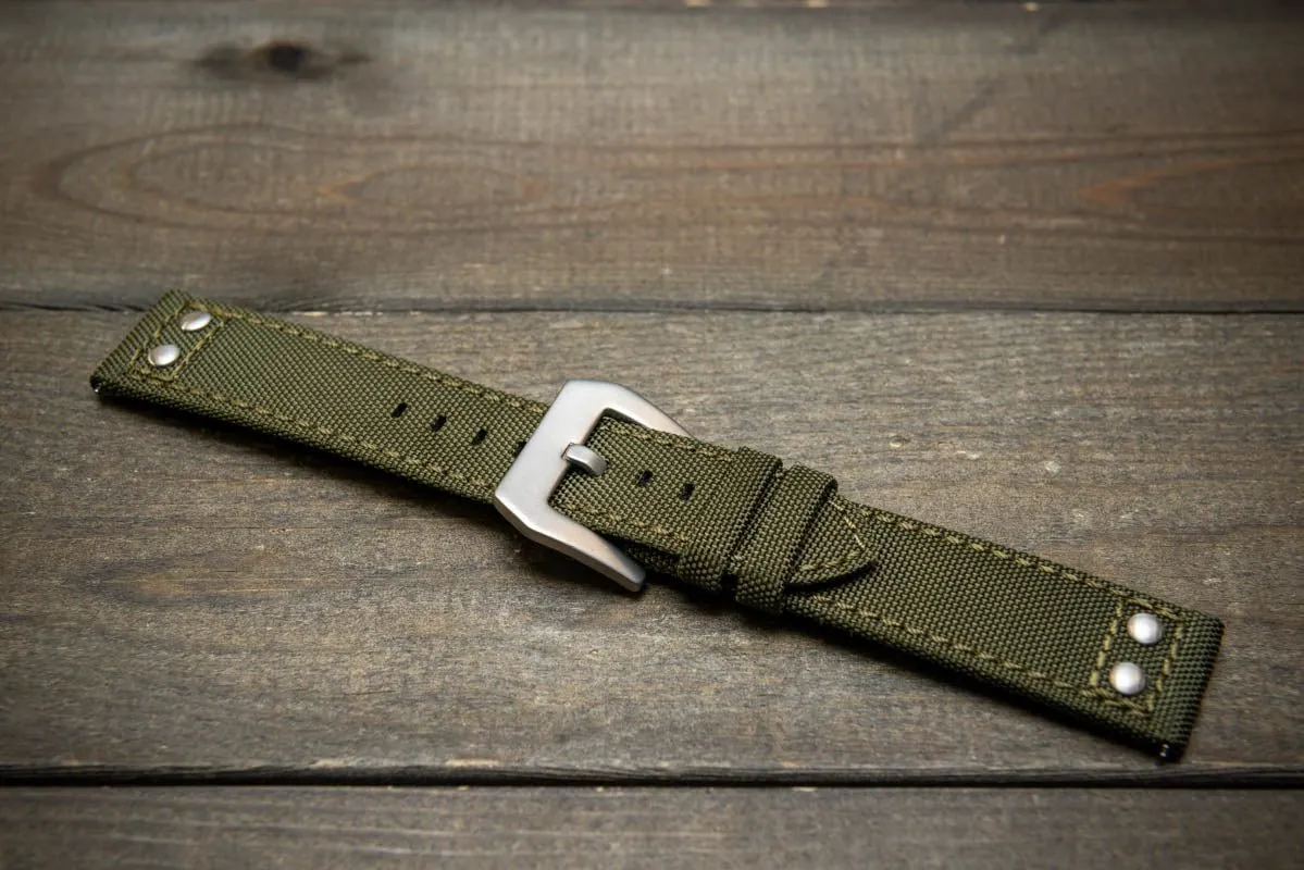 Sailcloth, Cordura military grade watch strap,  Quick-release spring bars are installed, lined with Lorica eco-leather by FinWacthStraps®