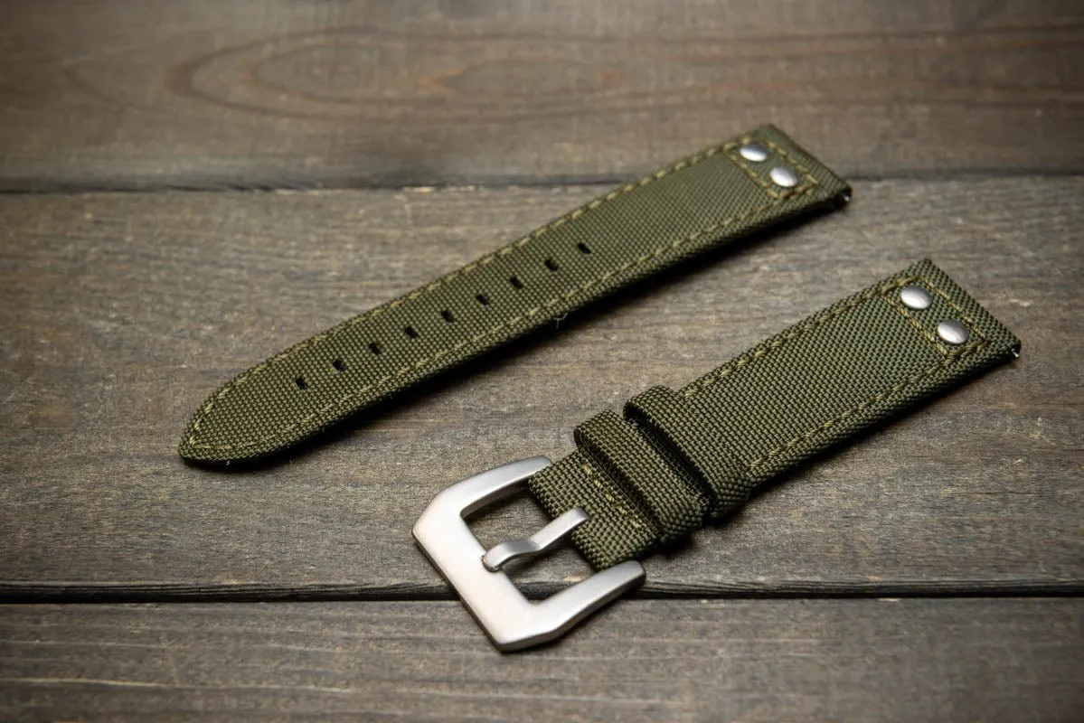 Sailcloth, Cordura military grade watch strap,  Quick-release spring bars are installed, lined with Lorica eco-leather by FinWacthStraps®