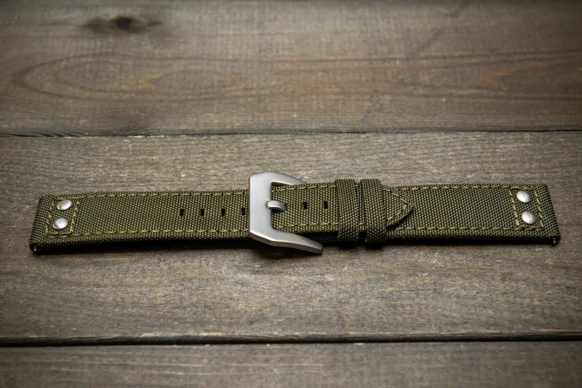 Sailcloth, Cordura military grade watch strap,  Quick-release spring bars are installed, lined with Lorica eco-leather by FinWacthStraps®