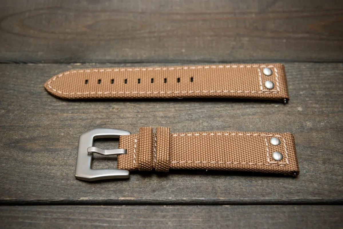 Sailcloth, Cordura military grade watch strap,  Quick-release spring bars are installed, lined with Lorica eco-leather by FinWacthStraps®