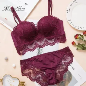 Sexy Lace Underwear Set with Minimizer and Push Up Bra - Thick Mold Cup - Convertible Straps