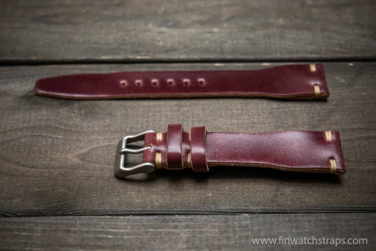 Shell Cordovan watch strap, Leather watch band, Pilot model, Handmade in Finland