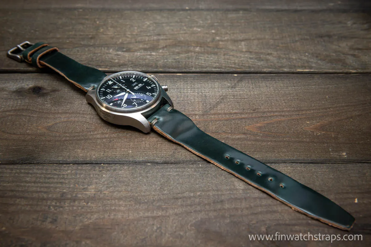 Shell Cordovan watch strap, Leather watch band, Pilot model, Handmade in Finland