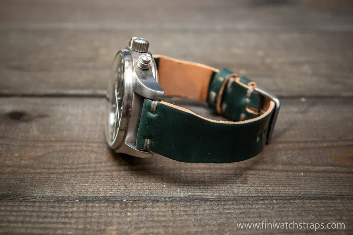 Shell Cordovan watch strap, Leather watch band, Pilot model, Handmade in Finland