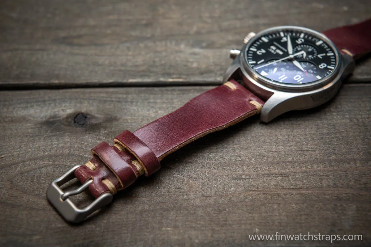 Shell Cordovan watch strap, Leather watch band, Pilot model, Handmade in Finland