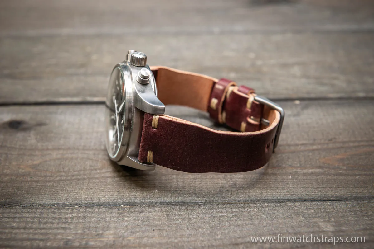 Shell Cordovan watch strap, Leather watch band, Pilot model, Handmade in Finland