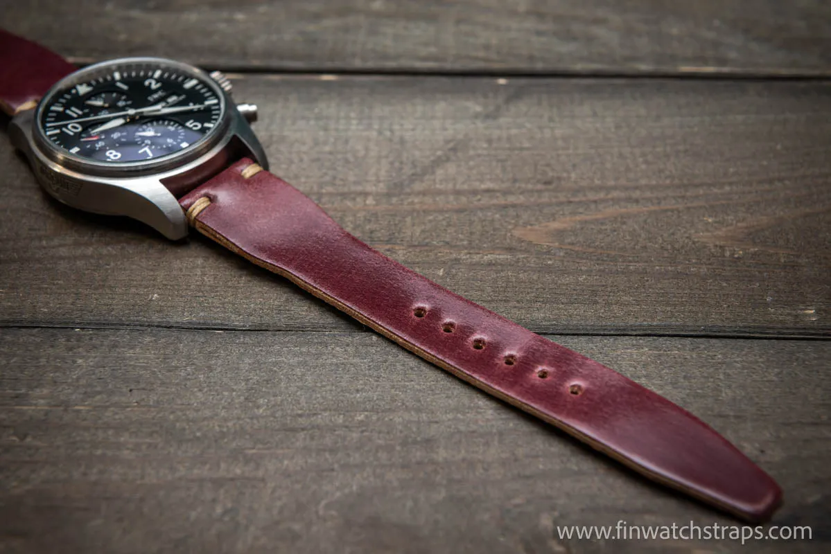 Shell Cordovan watch strap, Leather watch band, Pilot model, Handmade in Finland