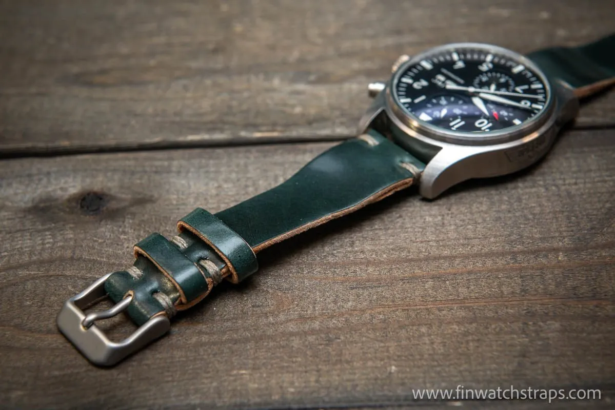 Shell Cordovan watch strap, Leather watch band, Pilot model, Handmade in Finland