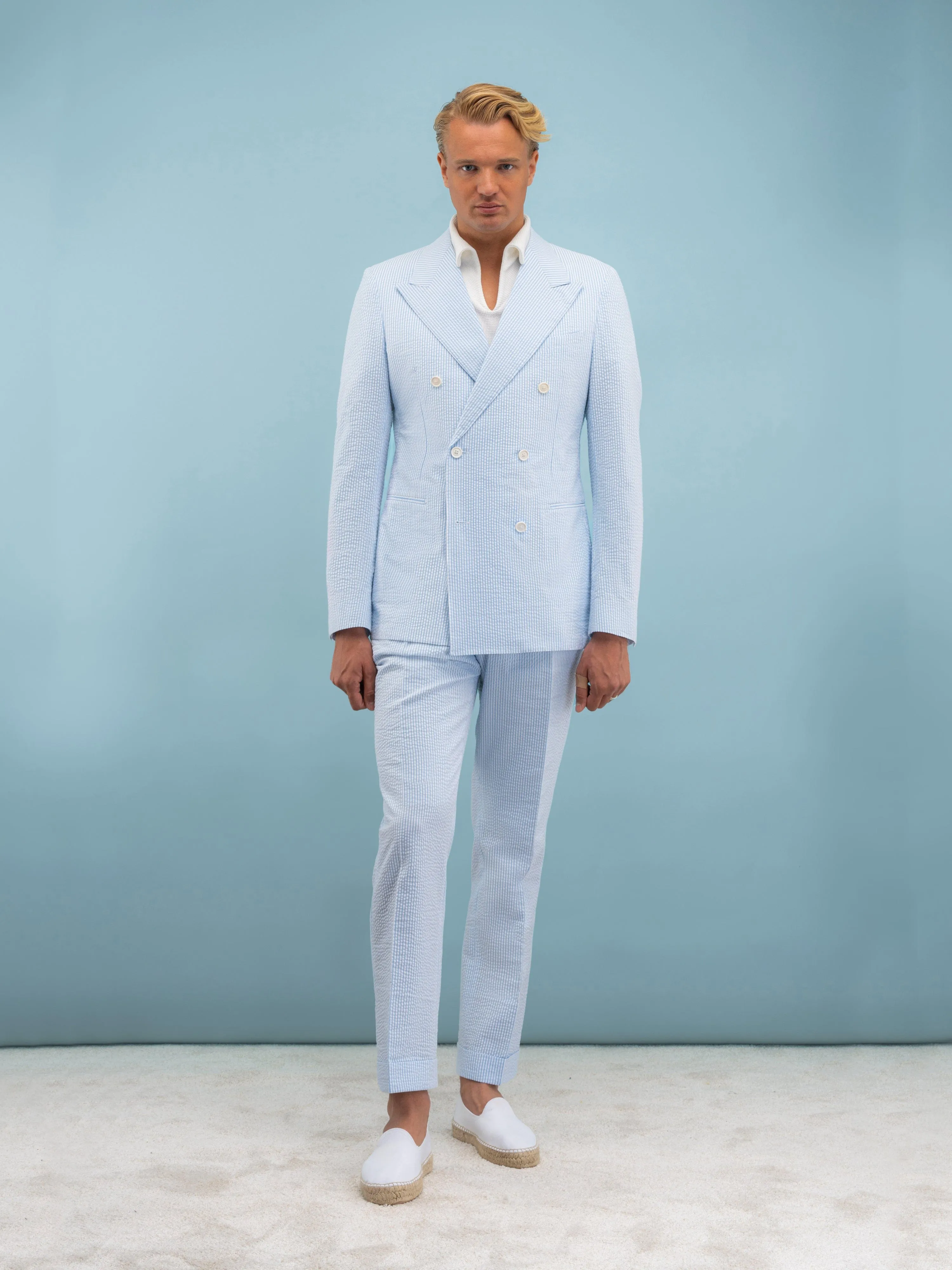 White Blue Striped Seersucker Suit - Inventory Tracking